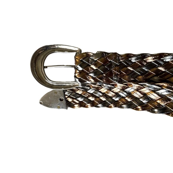 Vintage Y2K Belt Women\'s S/M metallic Braided Woven Silver Buckle main image 6
